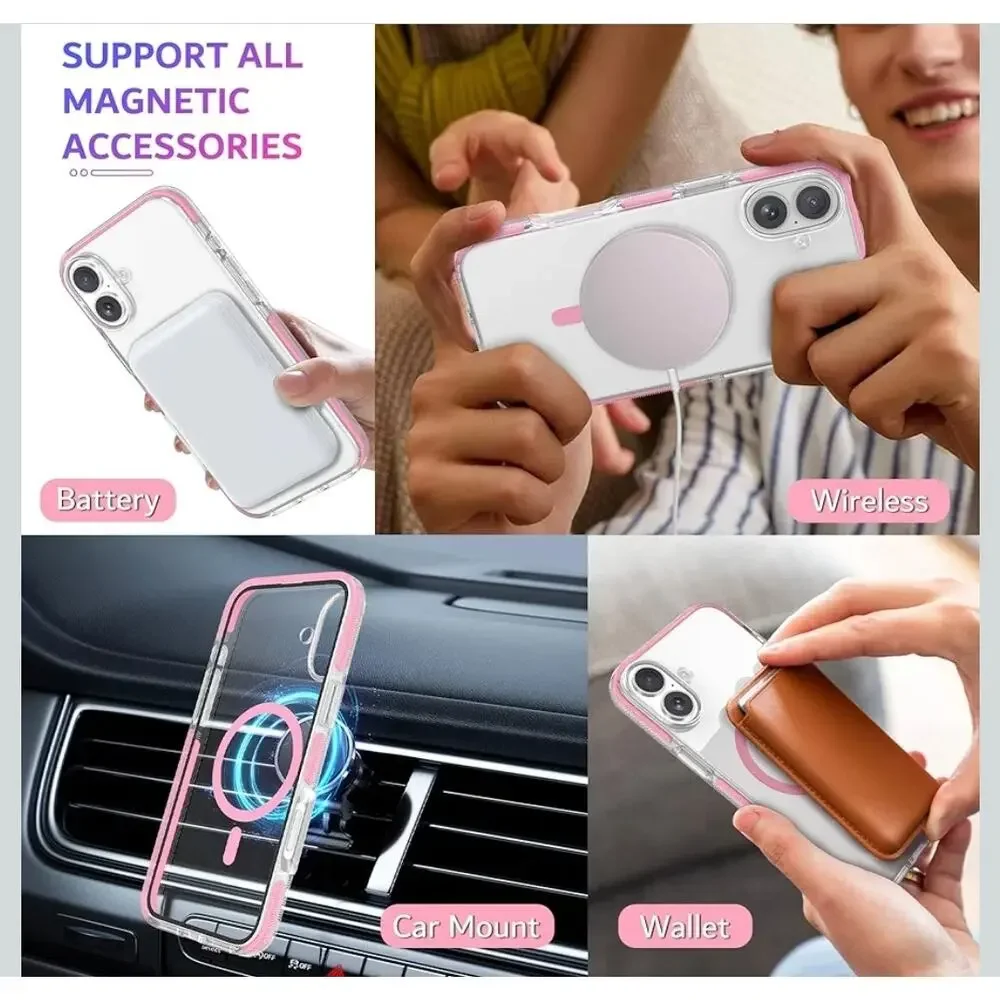 MATEPROX Magnetic Pink Clear iPhone 16 Case MagSafe 6.1